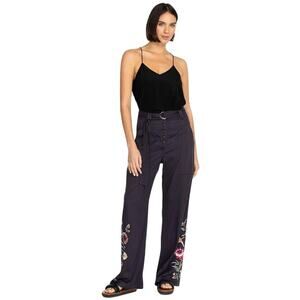 JOHNNY WAS Women's Paloma Belted Wide Leg Pant Size L In Navy